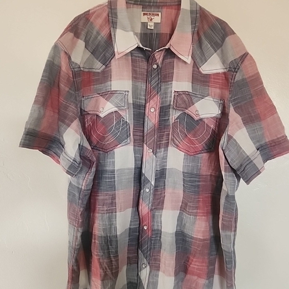 Men's Plaid Shirt - Red and Gray